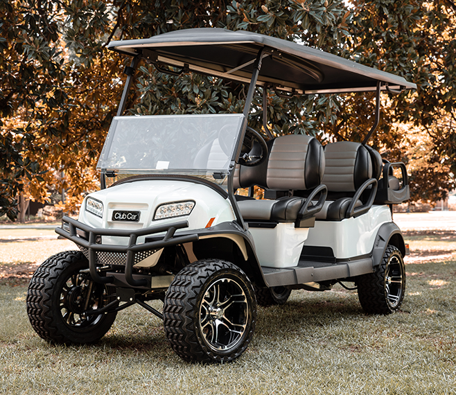 Six passenger golf cart with a rear seat kit fitted, used to assess whether a rear seat kit is worth it