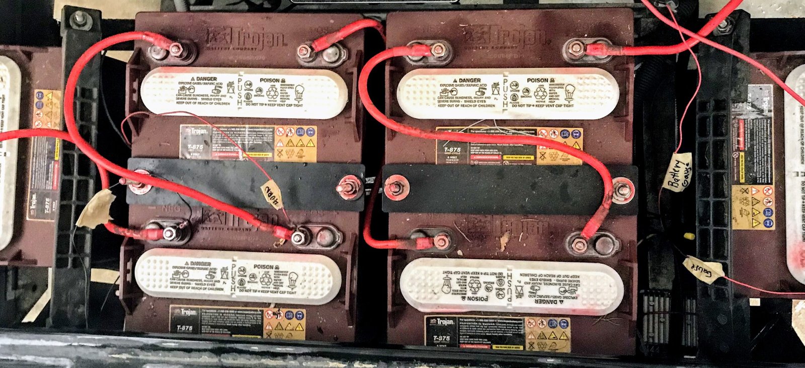 Golf cart battery bank showing how many batteries a golf cart has under the seat