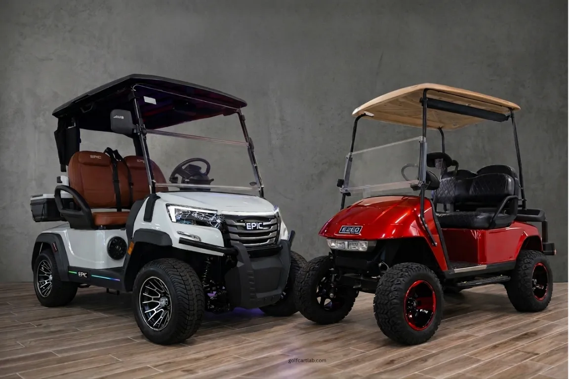 Gas vs electric golf cart comparison showing two carts side by side