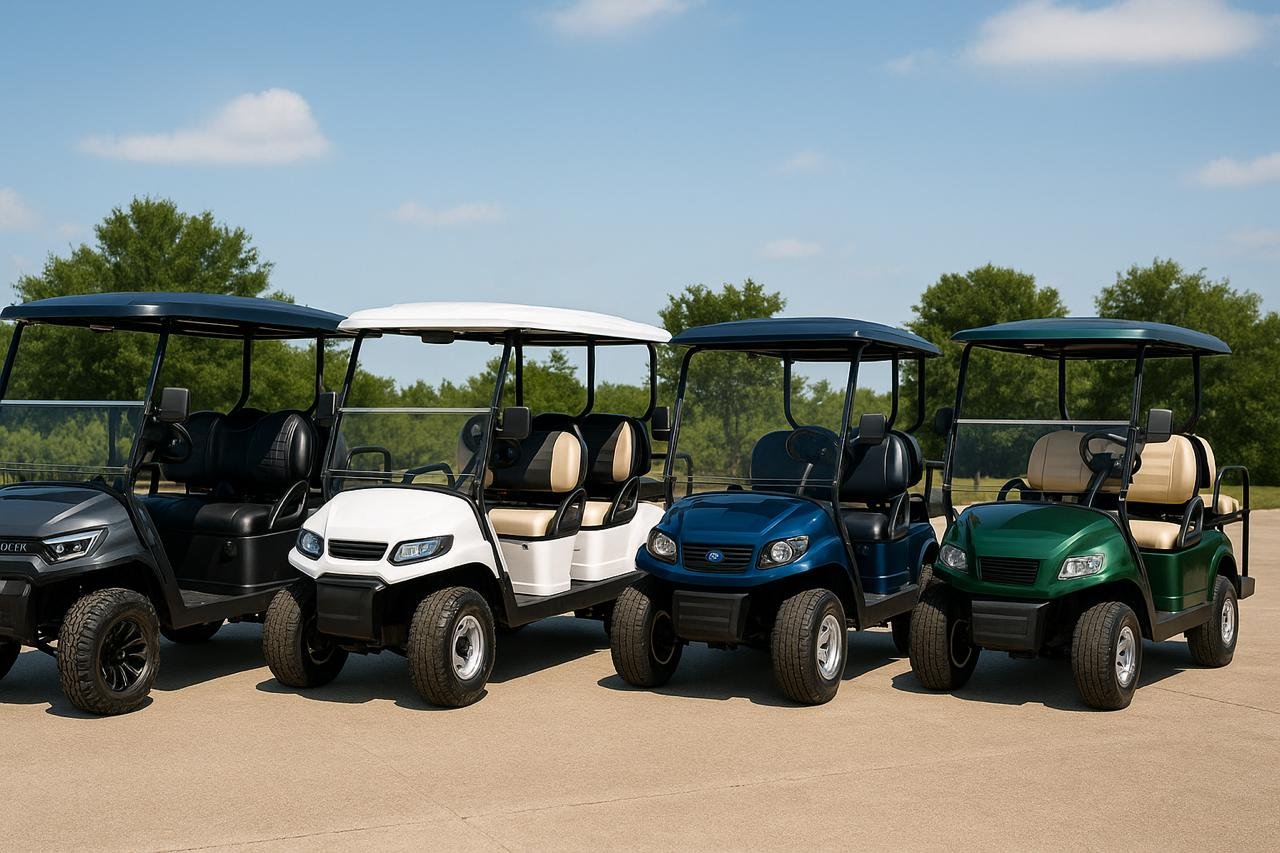 EZGO vs Club Car vs Yamaha golf carts lined up for brand comparison
