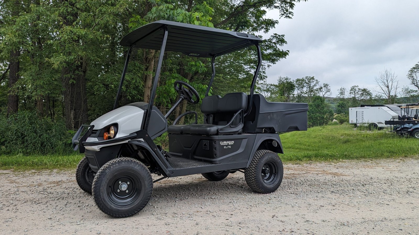 Cushman Hauler utility cart showing the rear wheel and cargo bed area involved in Cushman golf cart brake transaxle problems