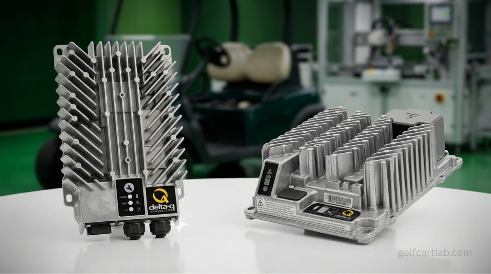 Delta-Q external smart chargers used to replace a failed Club Car OBC-commanded charger