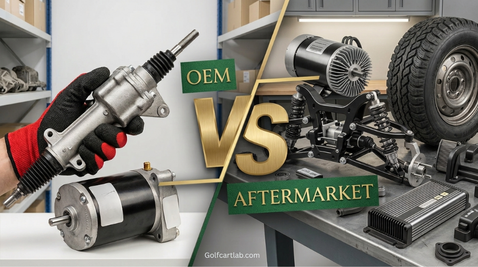 OEM vs aftermarket golf cart parts compared side by side, motors, controllers, and suspension