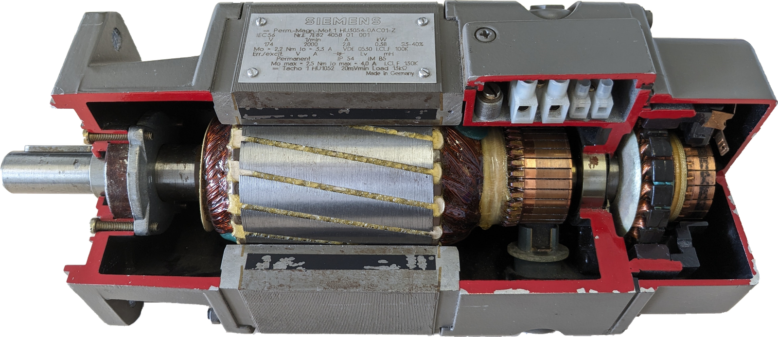 cutaway dc electric motor showing rotor armature and commutator