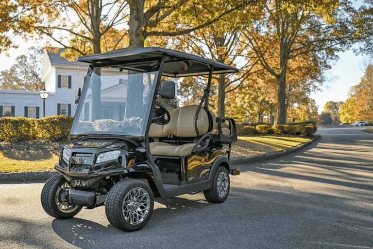 golf cart parked on a golf course
