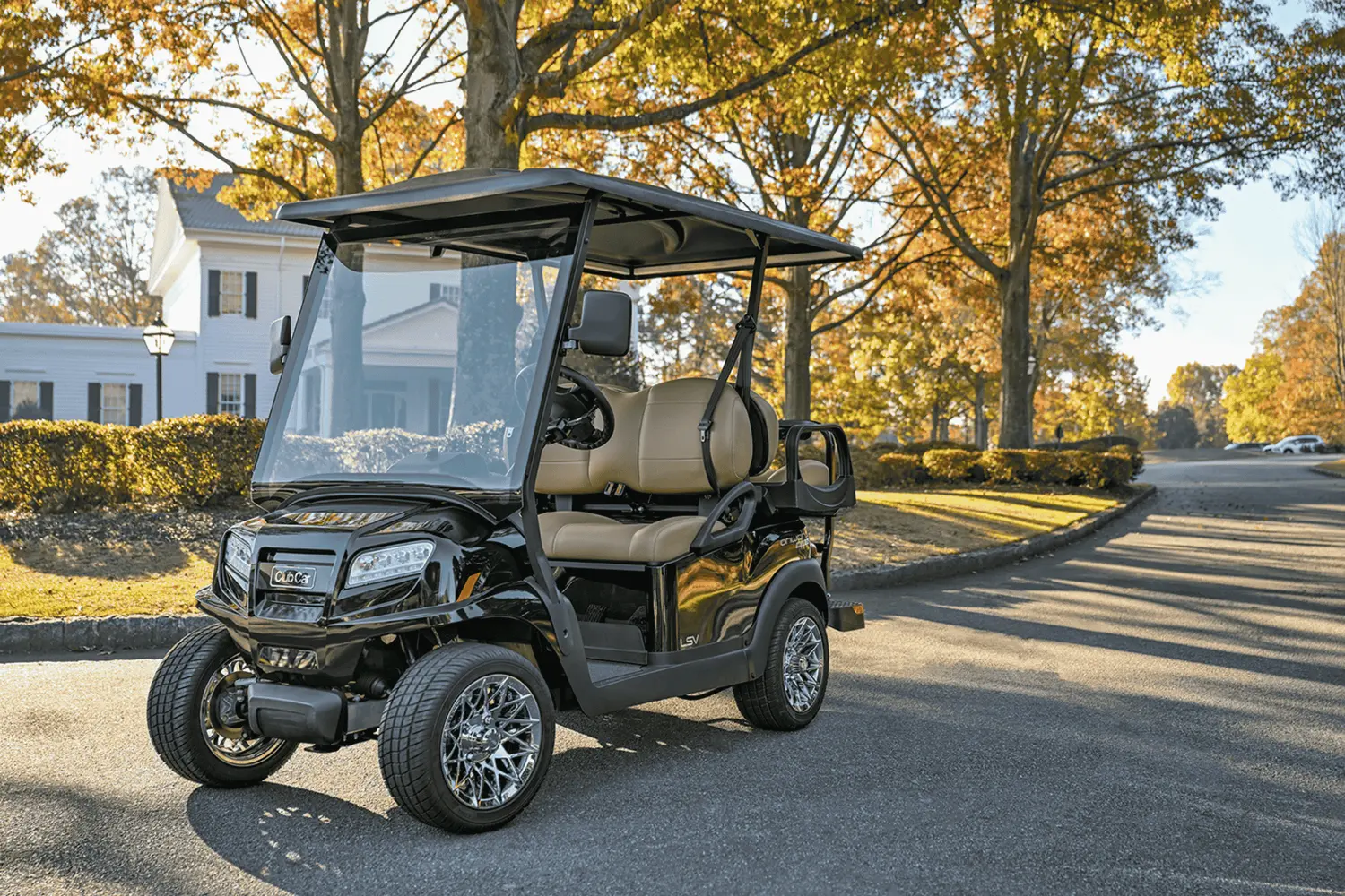 golf cart parked on a golf course