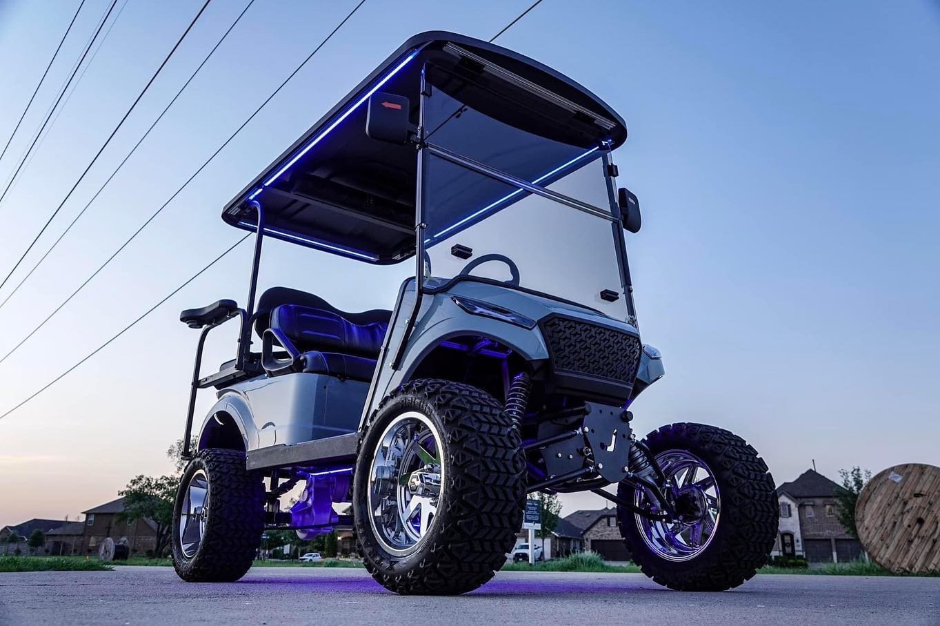 14 inch golf cart wheels installed on an EZGO cart