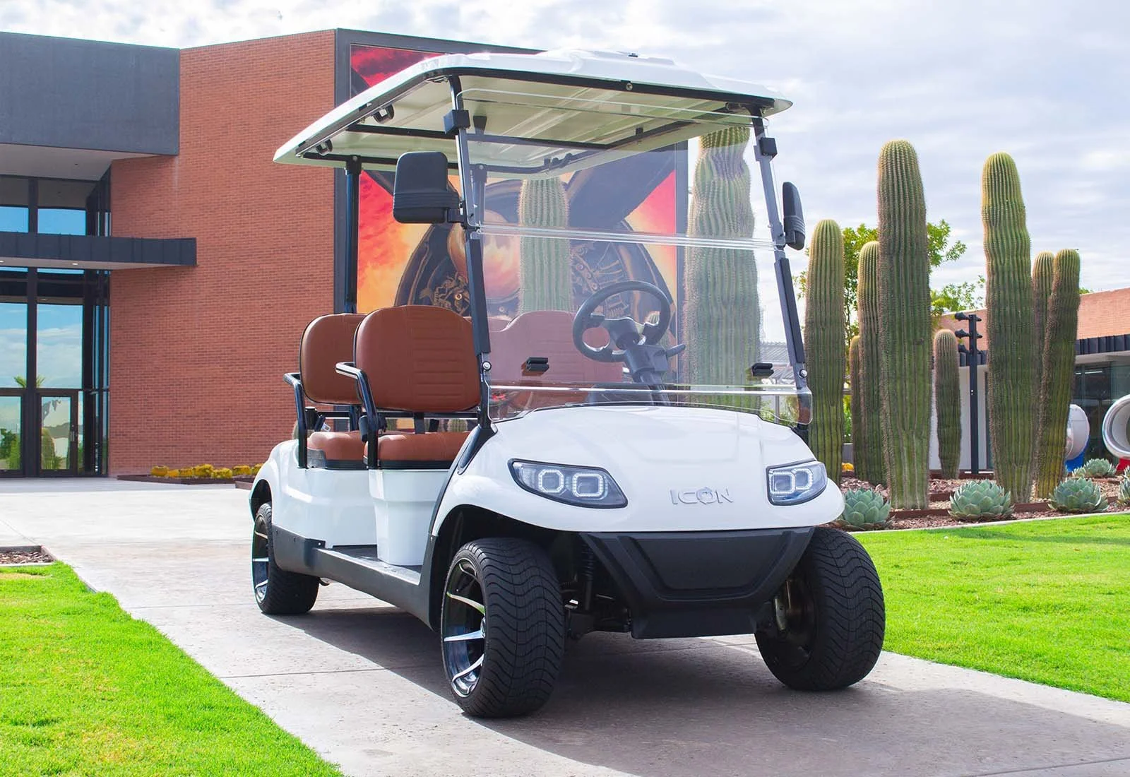ICON golf cart in reduced speed limp mode crawling on a path while the controller limits power