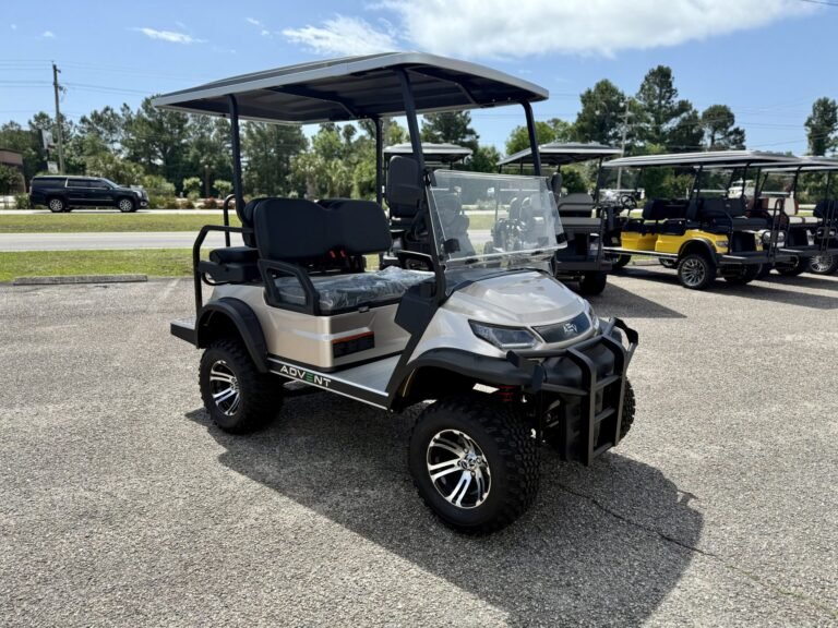 Advanced EV Advent 4 golf cart with ADVENT badging, relevant to Advanced EV lithium battery and BMS problems