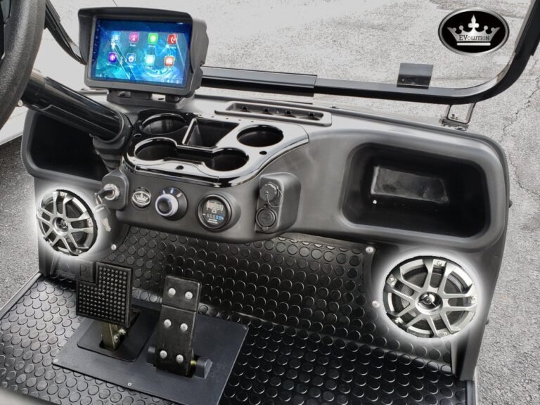 Evolution golf cart dash with battery meter used to diagnose beeping or blinking warnings