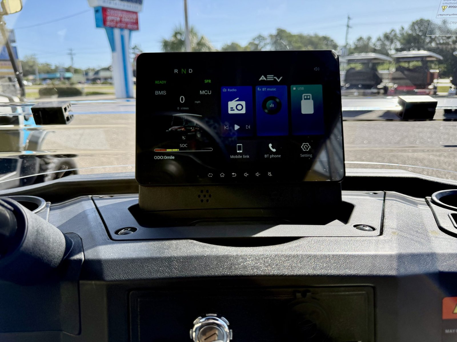 Advanced EV Advent golf cart dashboard showing AEV display, relevant to a won't move diagnosis