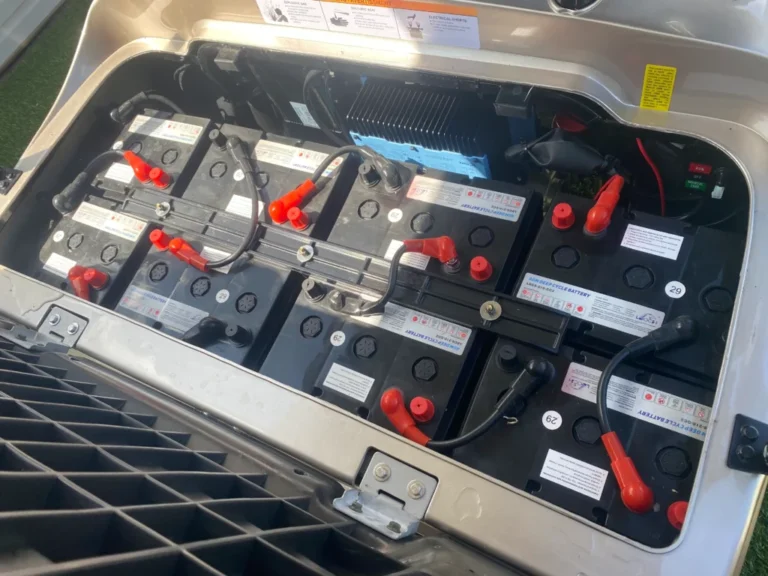 Golf cart battery bay with multiple 12V batteries, relevant to an Advanced EV won't turn on no-power diagnosis