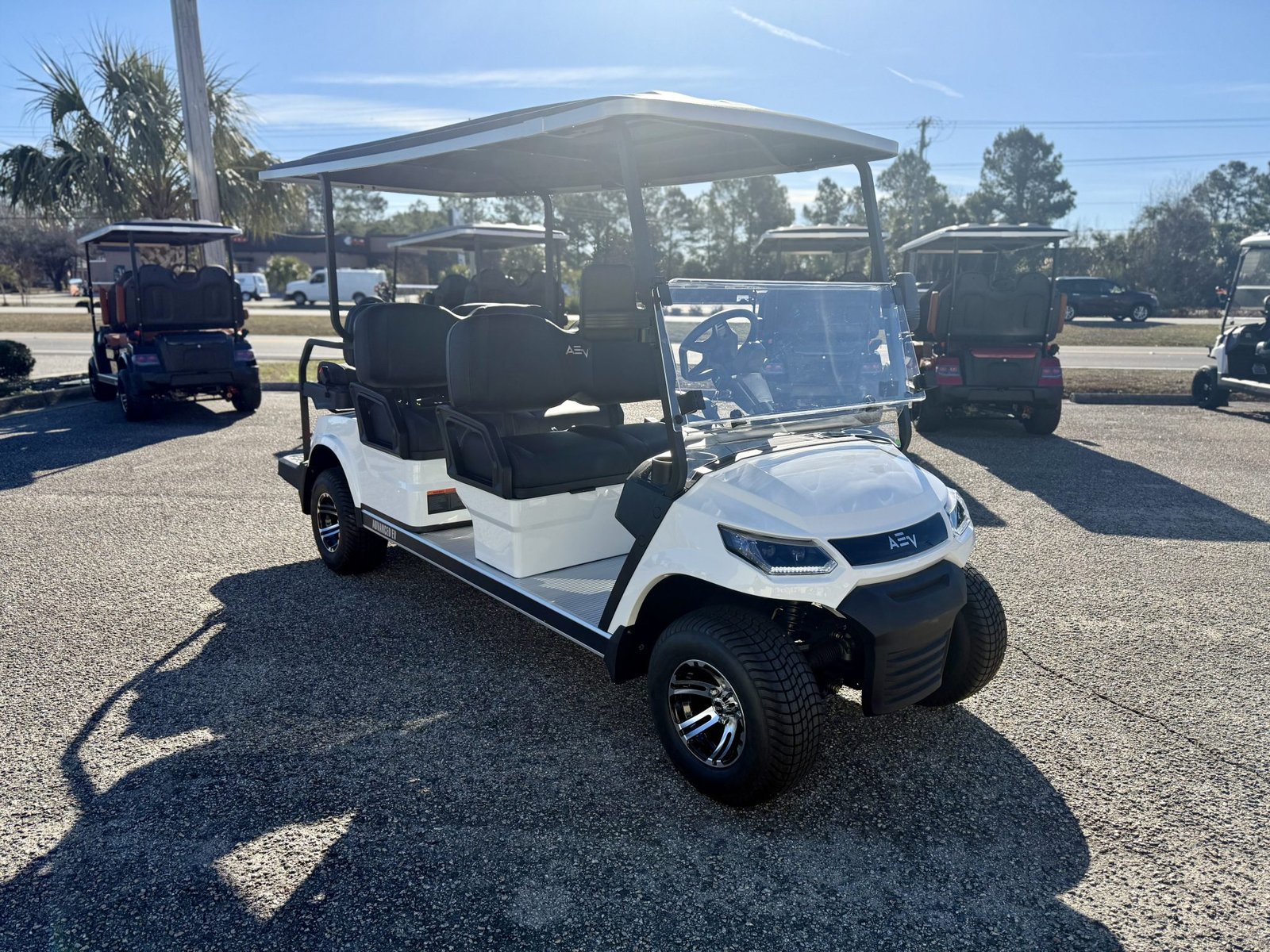Advanced EV Advent golf cart with AEV badge, relevant to a won't charge diagnosis guide
