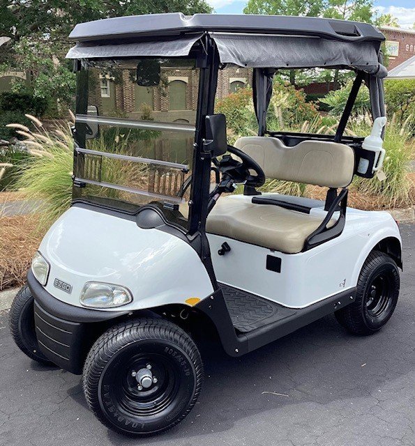 E-Z-GO RXV golf cart used to illustrate the motor brake bypass and release procedure