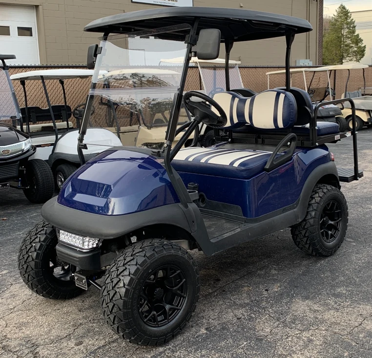Lifted golf cart used to illustrate testing the pedal sensor ITS and MCOR by brand