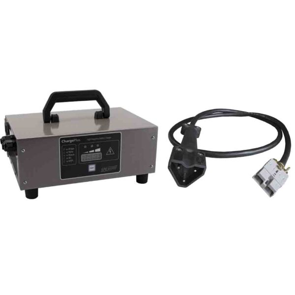 SPE ChargePlus Golf Cart Battery Charger with E-Z-GO triangle 48V connector, programmed for flooded lead-acid batteries