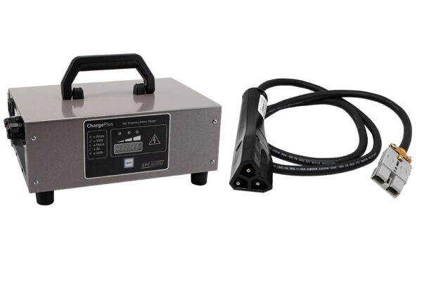 SPE ChargePlus Golf Cart Battery Charger with E-Z-GO triangle 48V connector, programmed for lithium batteries