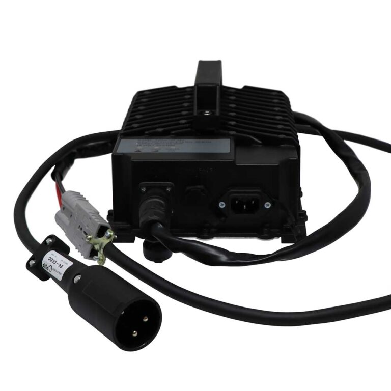 TORO720 48V 15A smart golf cart charger with its Club Car 3-pin 48V pigtail and battery temperature sensor