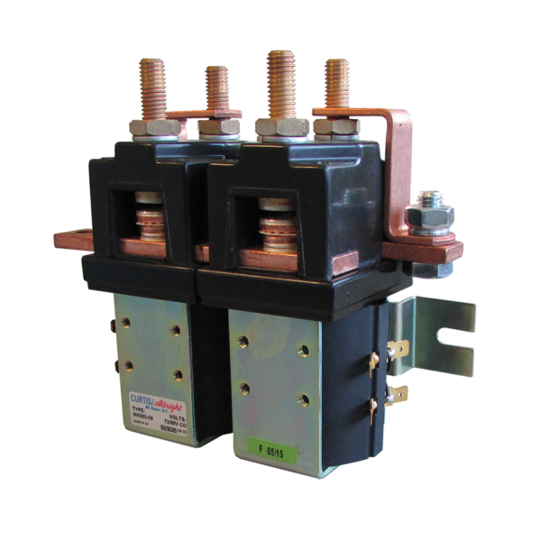 Albright SW202-59 forward and reverse contactor pair on its bracket, 72/80V coil label