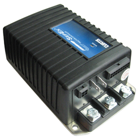 Curtis 1266A SepEx motor controller with three power bus bars and the 16-pin connector at one end