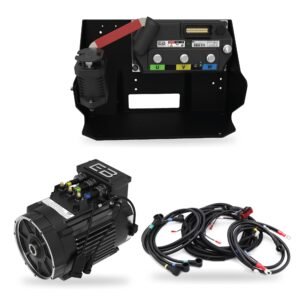 Eco Battery DC to AC Conversion Kit for Yamaha, 350A 4kW option: 350A controller on its plate, 4kW AC motor, Yamaha AC harness and cables
