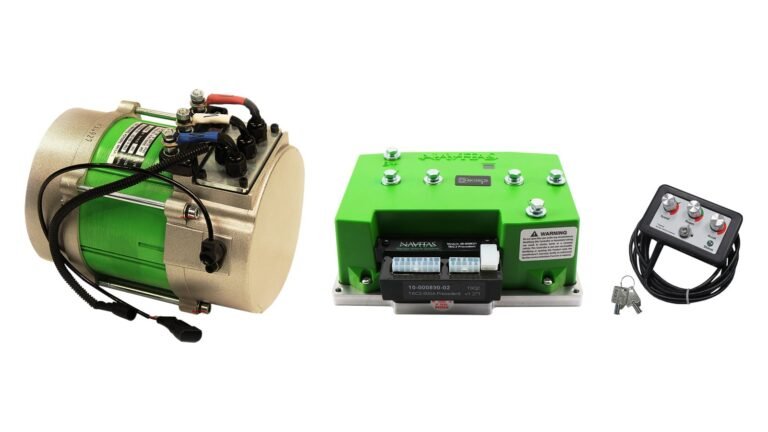 Navitas TAC2 AC kit parts for a Club Car: AC motor, TAC2 controller with Club Car module and On-The-Fly programmer